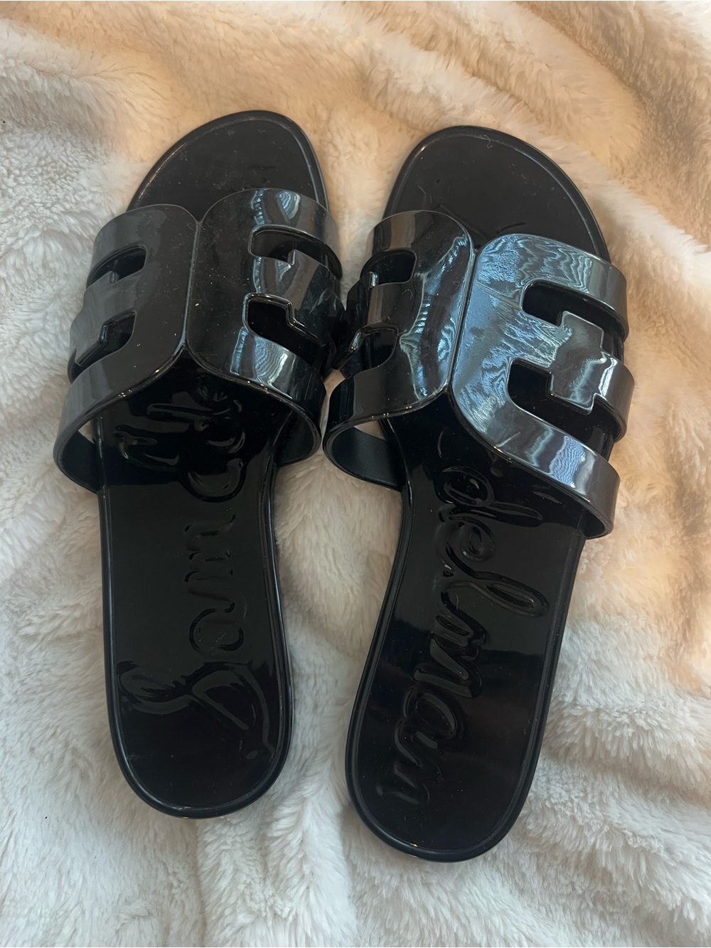 Sam Edelman Black Glossy Slide Sandals